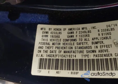 2014 Honda Accord Lx z USA, uszkodzony, nr VIN 1HGCR2F31EA219214